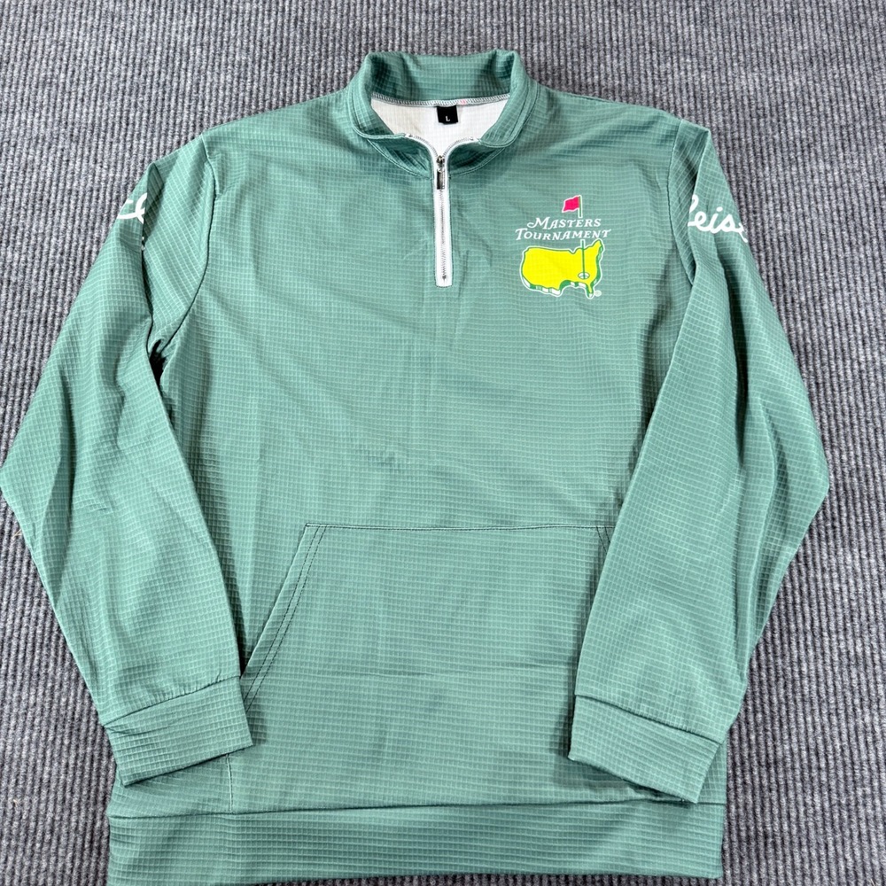 Masters Tournament Titleist Quarter Zip Pullover Mens Large Green Waffle Knit